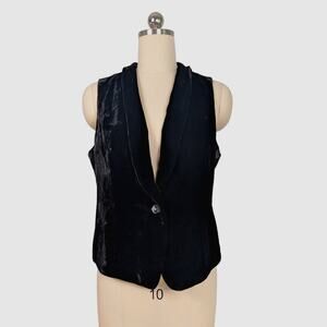 J Jill Velvet Vest MP Black  Silk Waistcoat Goth Button Dark Romance West Petite